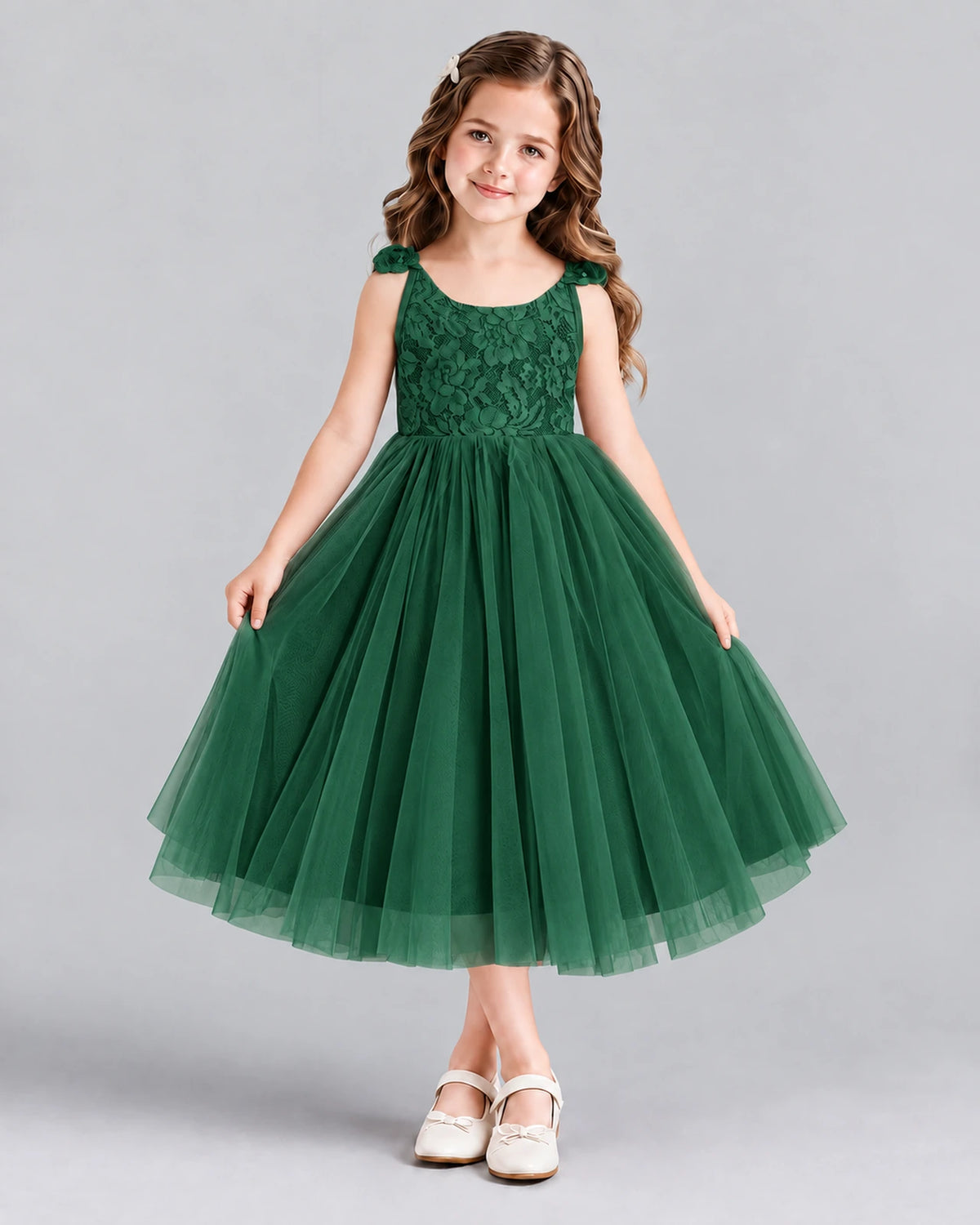 Dark Green Ball Gown Girls Formal Dress Front