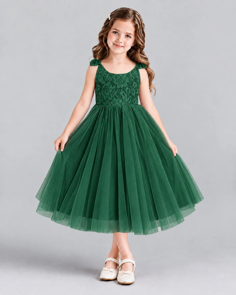 Dark Green Ball Gown Girls Formal Dress Front