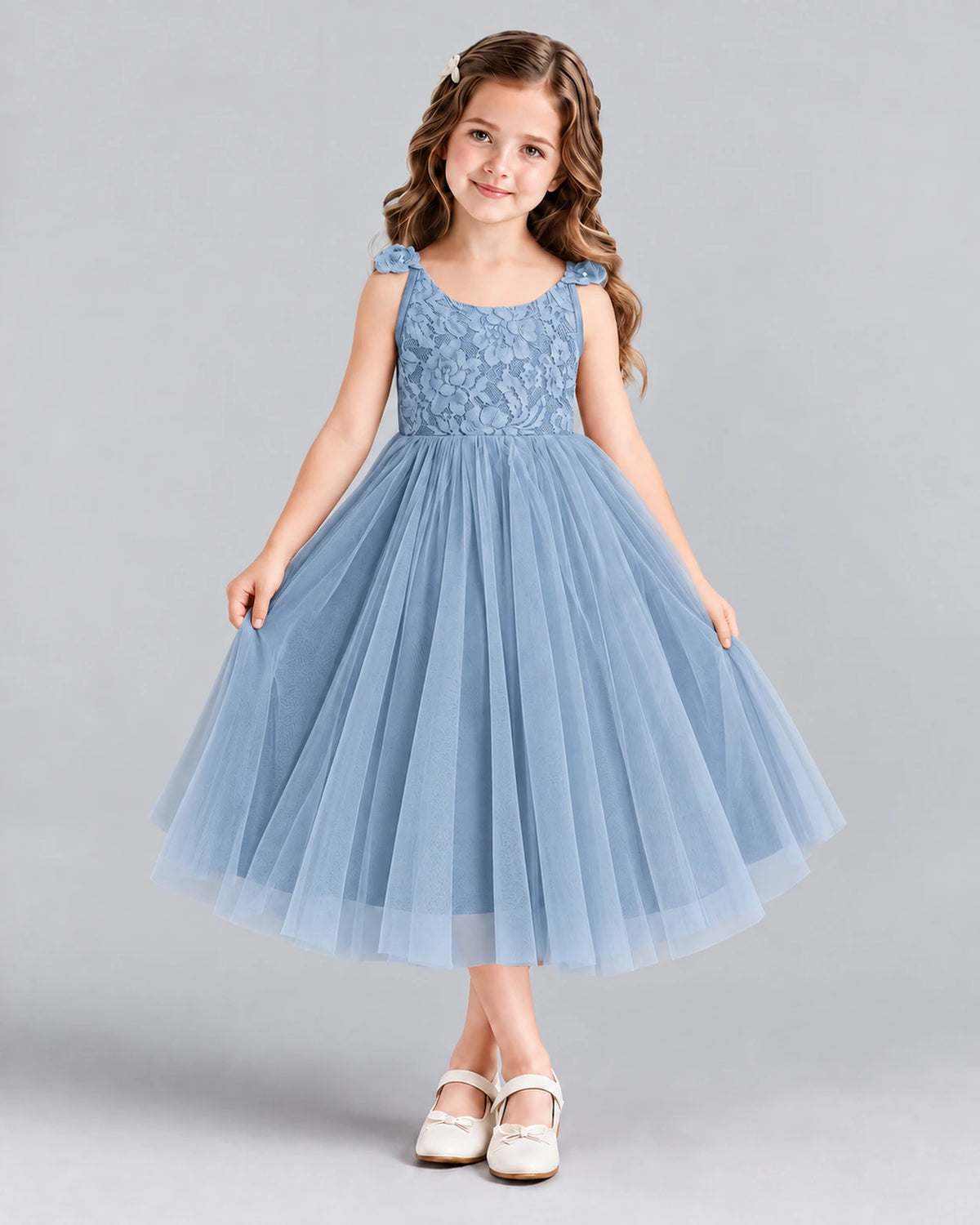 Dusty Blue Ball Gown Girls Formal Dress Front