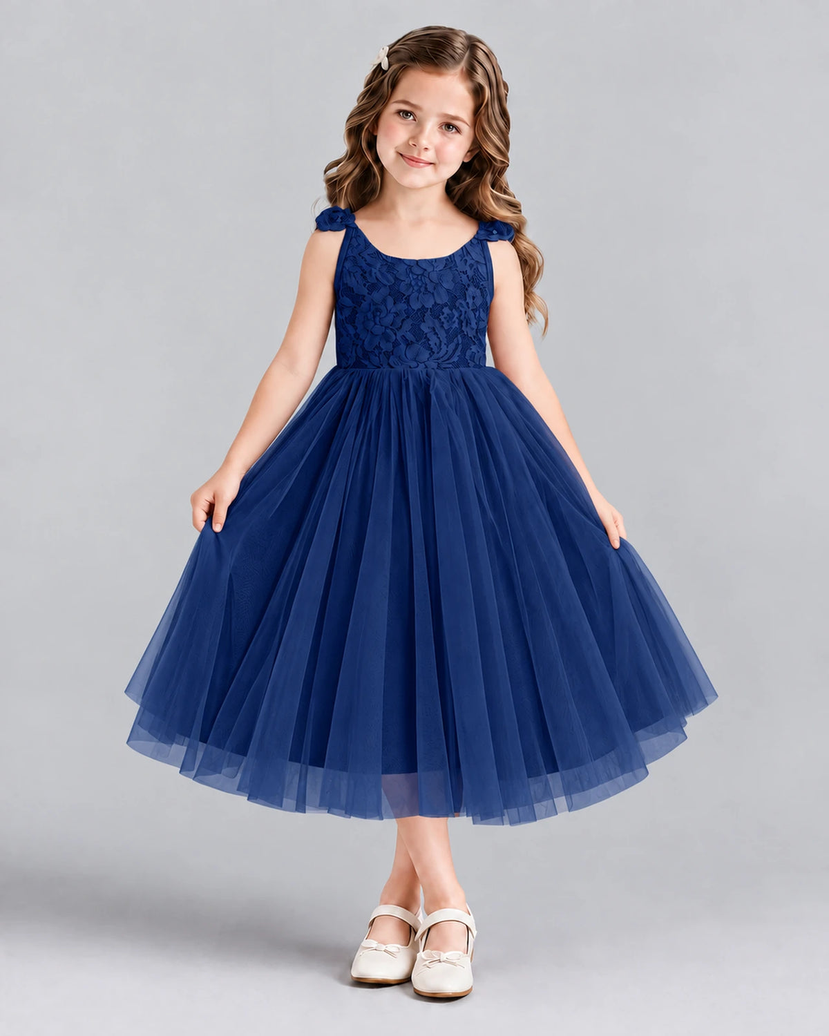 Navy Blue Ball Gown Girls Formal Dress Front