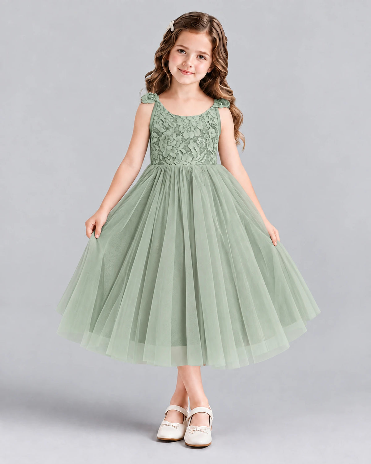 Sage Green Ball Gown Girls Formal Dress Front