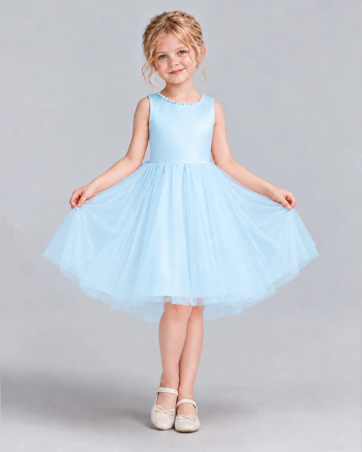 Baby Blue Ball Gown Flower Girl Dress Front