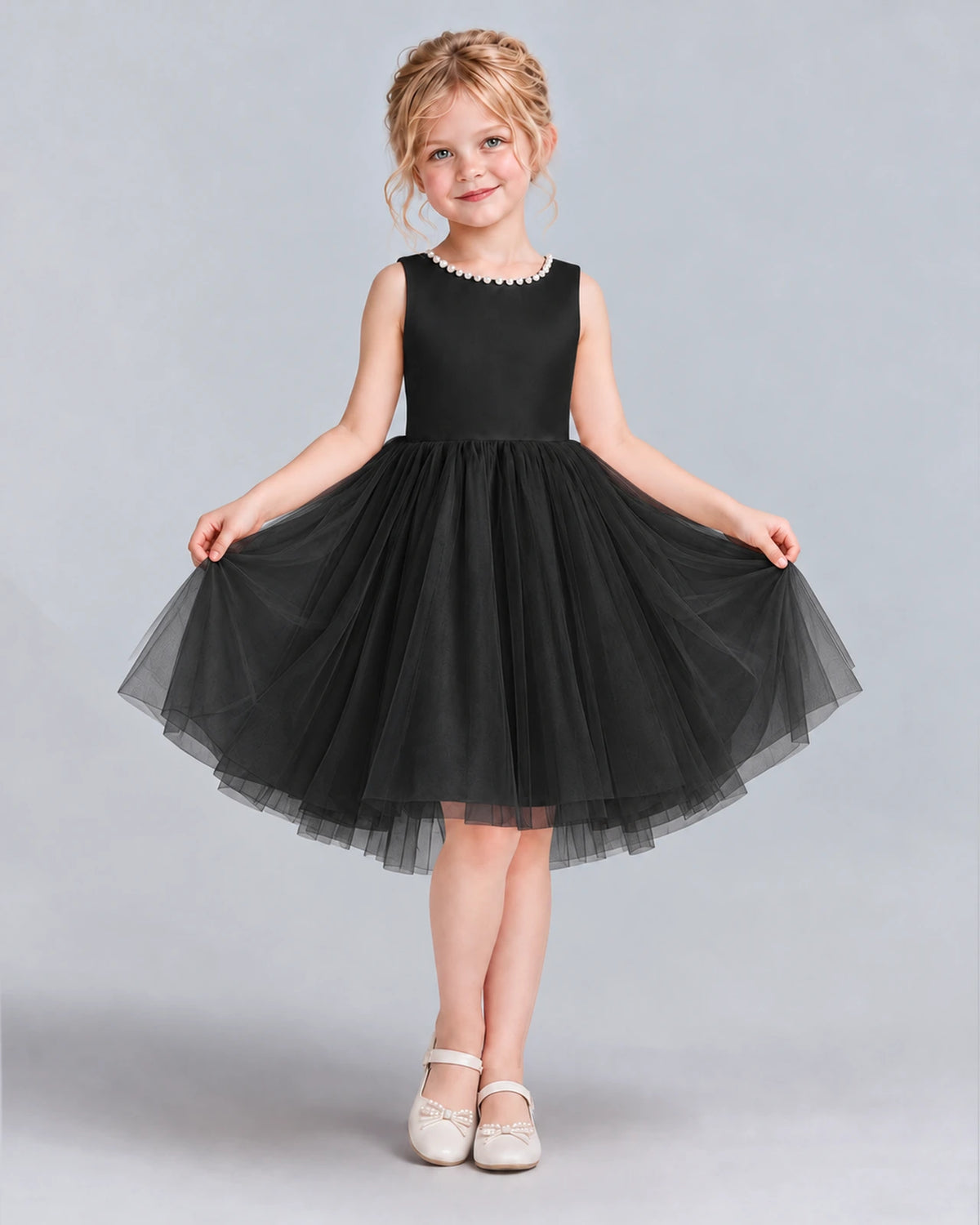 Black Ball Gown Flower Girl Dress Front
