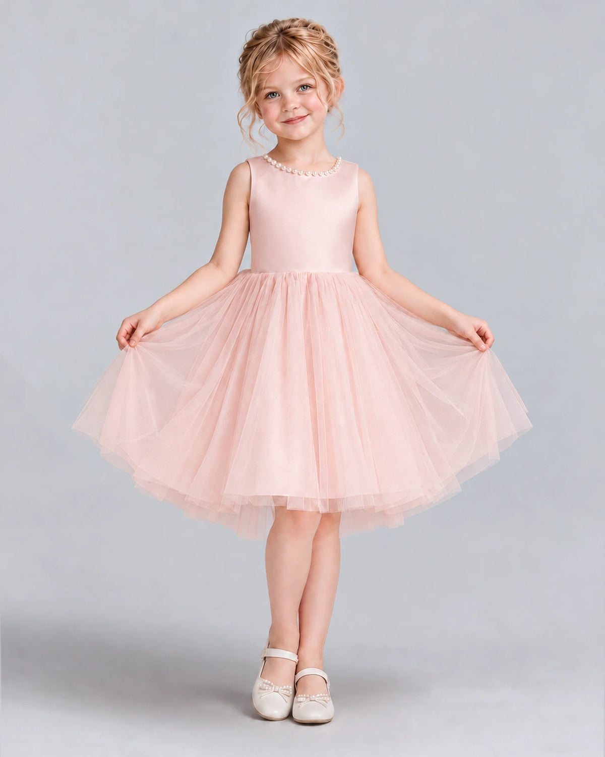 Blush Pink Ball Gown Flower Girl Dress Front