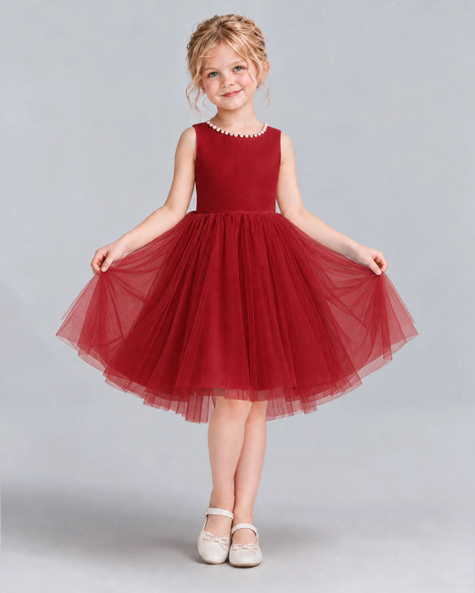 Burgundy Ball Gown Flower Girl Dress Front