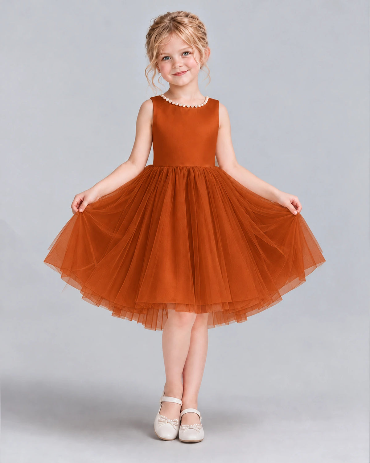 Burnt Orange Ball Gown Flower Girl Dress Front