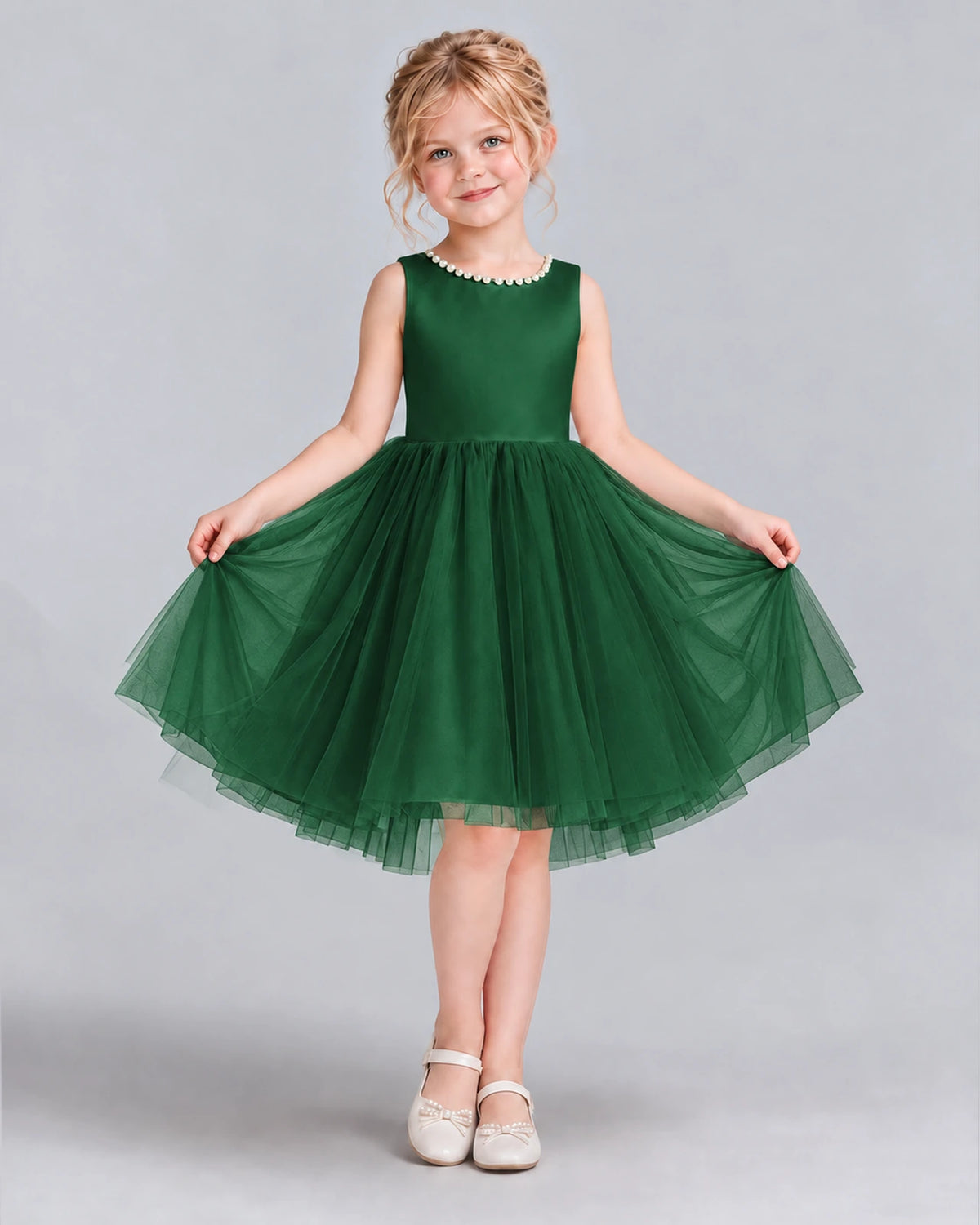 Dark Green Ball Gown Flower Girl Dress Front