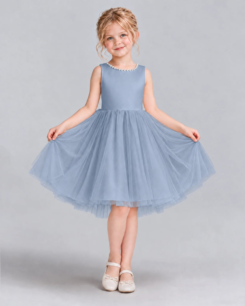 Dusty Blue Ball Gown Flower Girl Dress Front