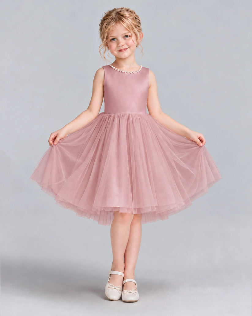 Dusty Rose Ball Gown Flower Girl Dress Front