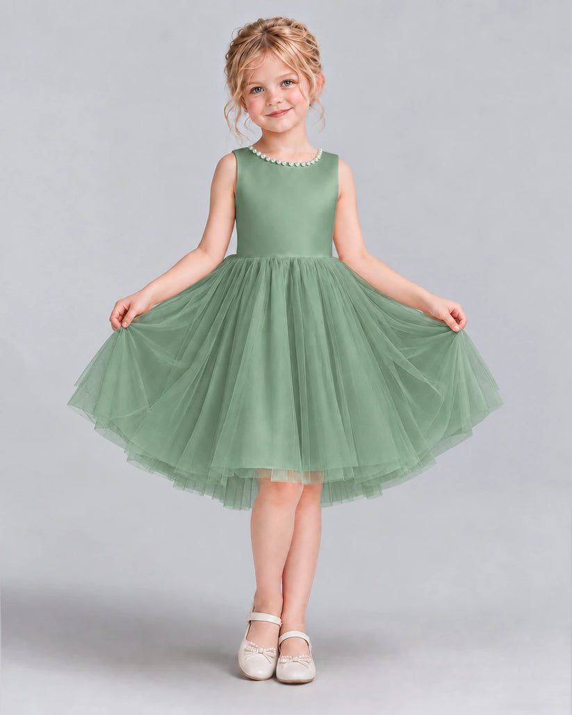 Eucalyptus Ball Gown Flower Girl Dress Front