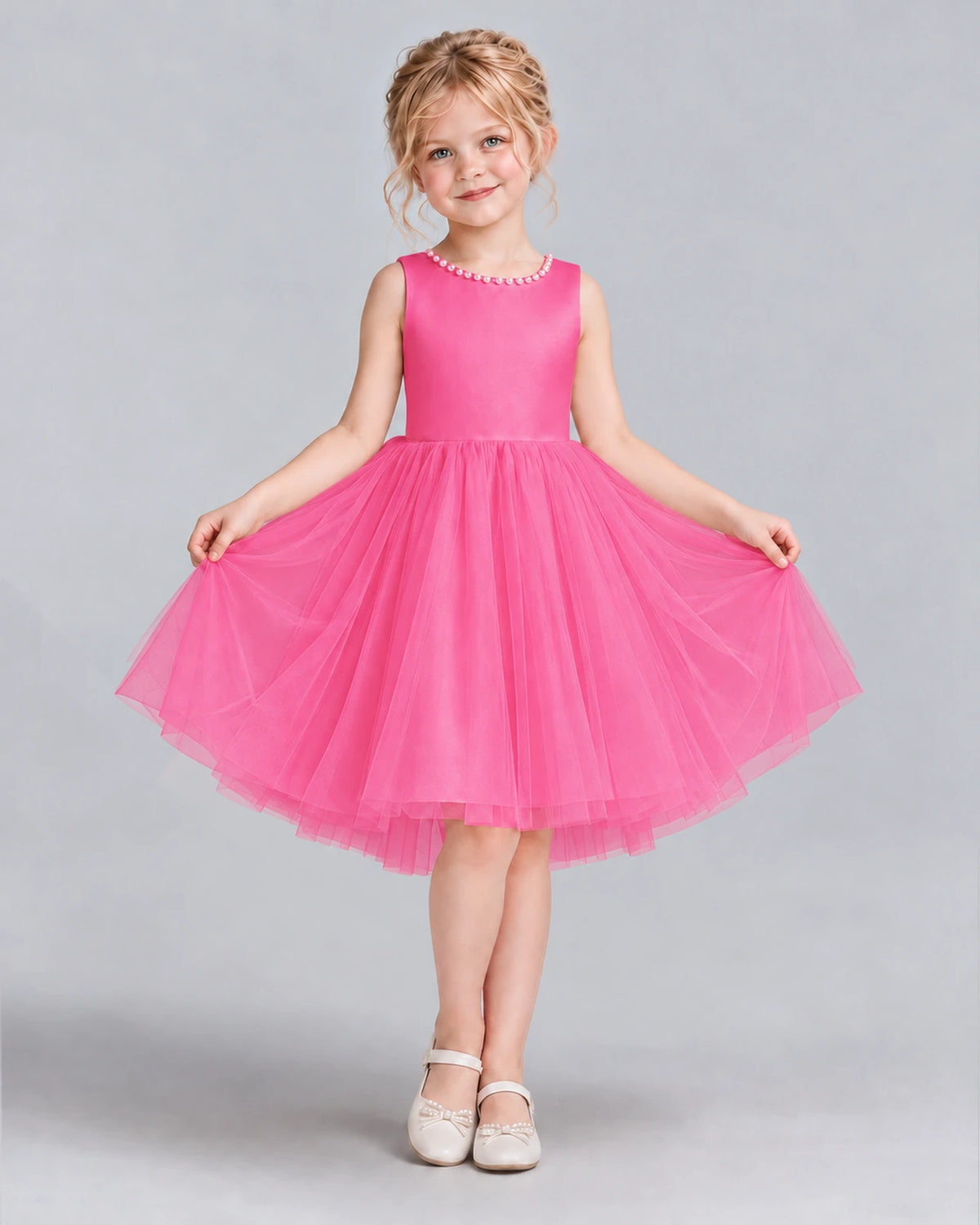 Hot Pink Ball Gown Flower Girl Dress Front