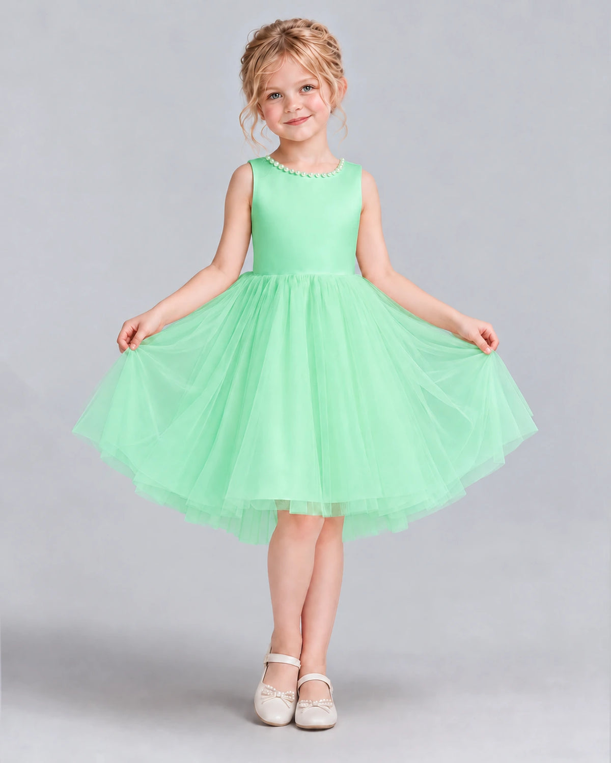 Mint Green Ball Gown Flower Girl Dress Front