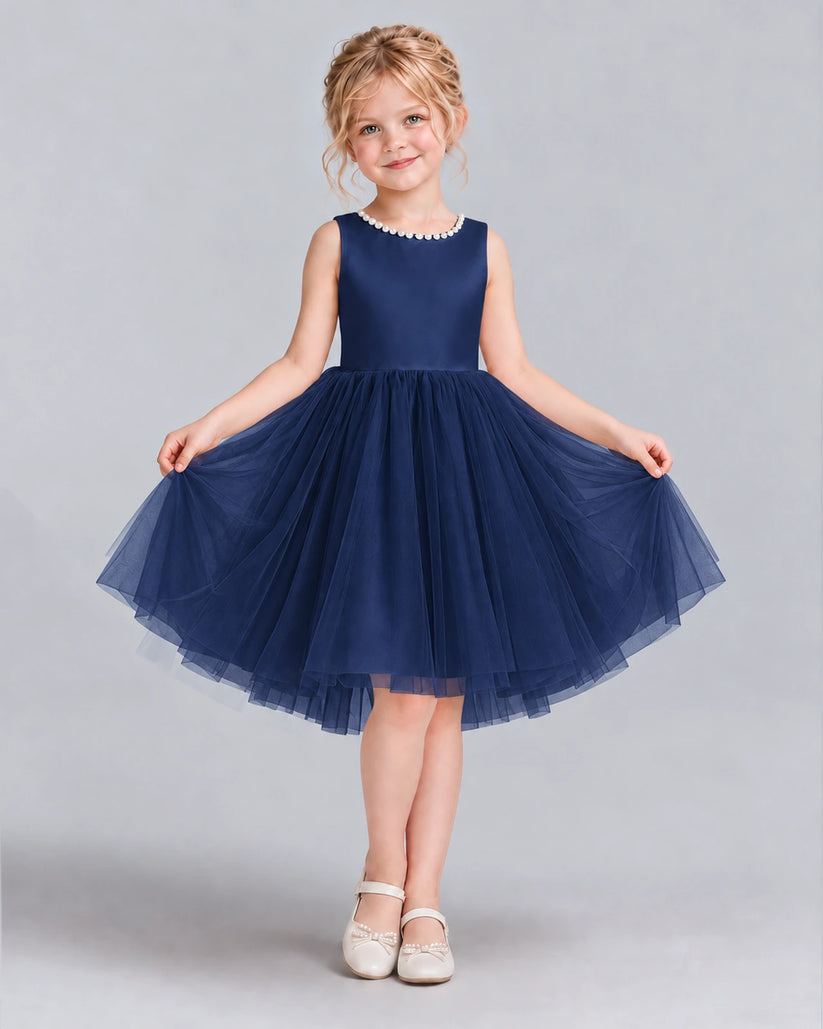 Navy Blue Ball Gown Flower Girl Dress Front