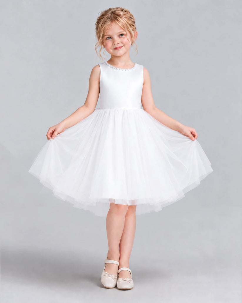 White Ball Gown Flower Girl Dress Front