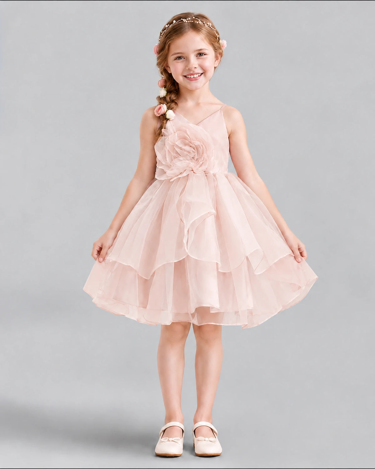 Blush Pink A-line Girls Formal Dress Front