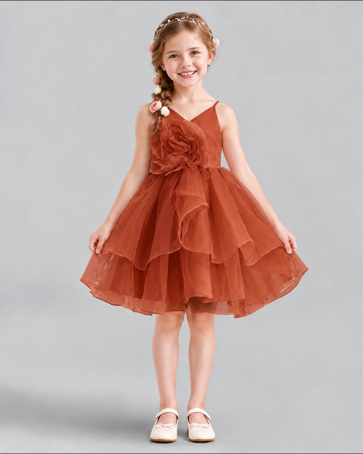 Burnt Orange A-line Girls Formal Dress Front