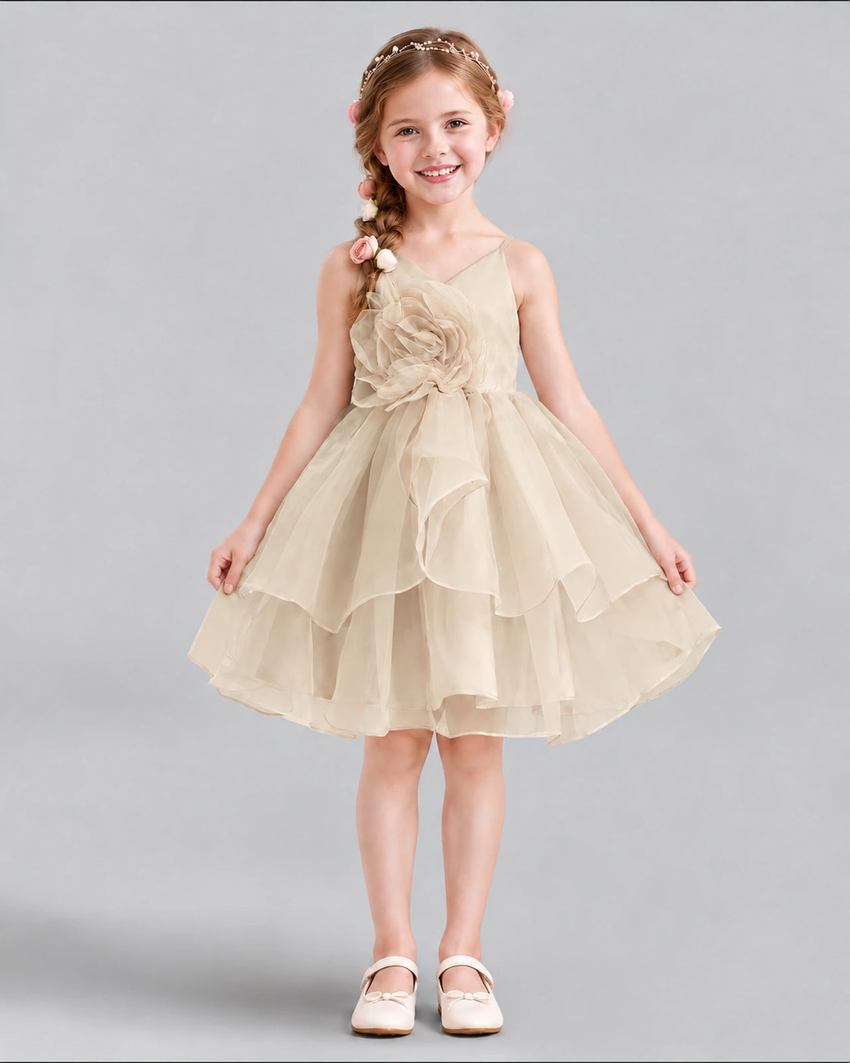 Champagne A-line Girls Formal Dress Front