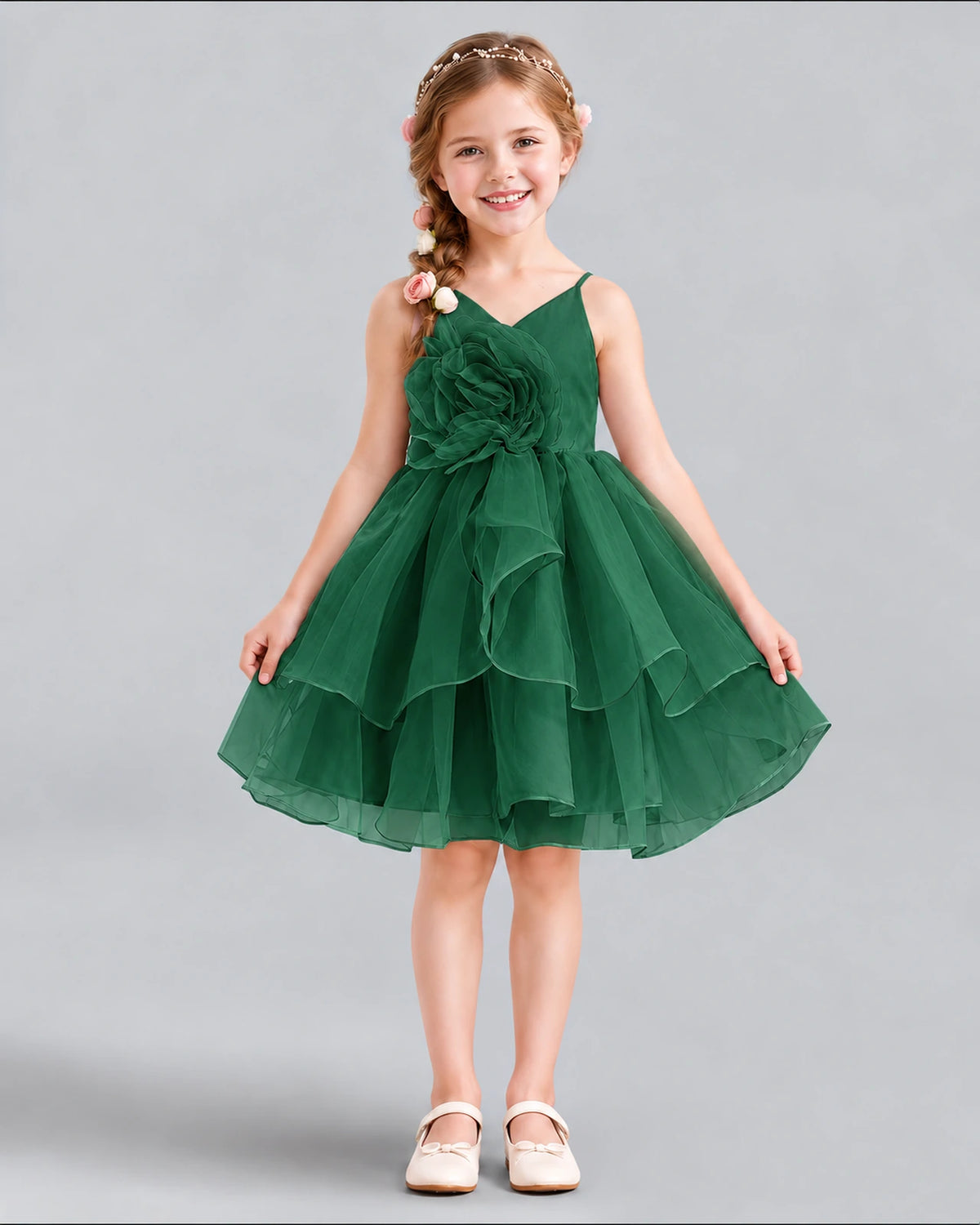 Dark Green A-line Girls Formal Dress Front