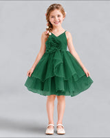 Dark Green A-line Girls Formal Dress Front