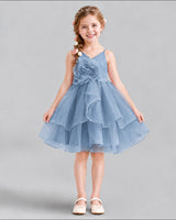 Dusty Blue A-line Girls Formal Dress Front