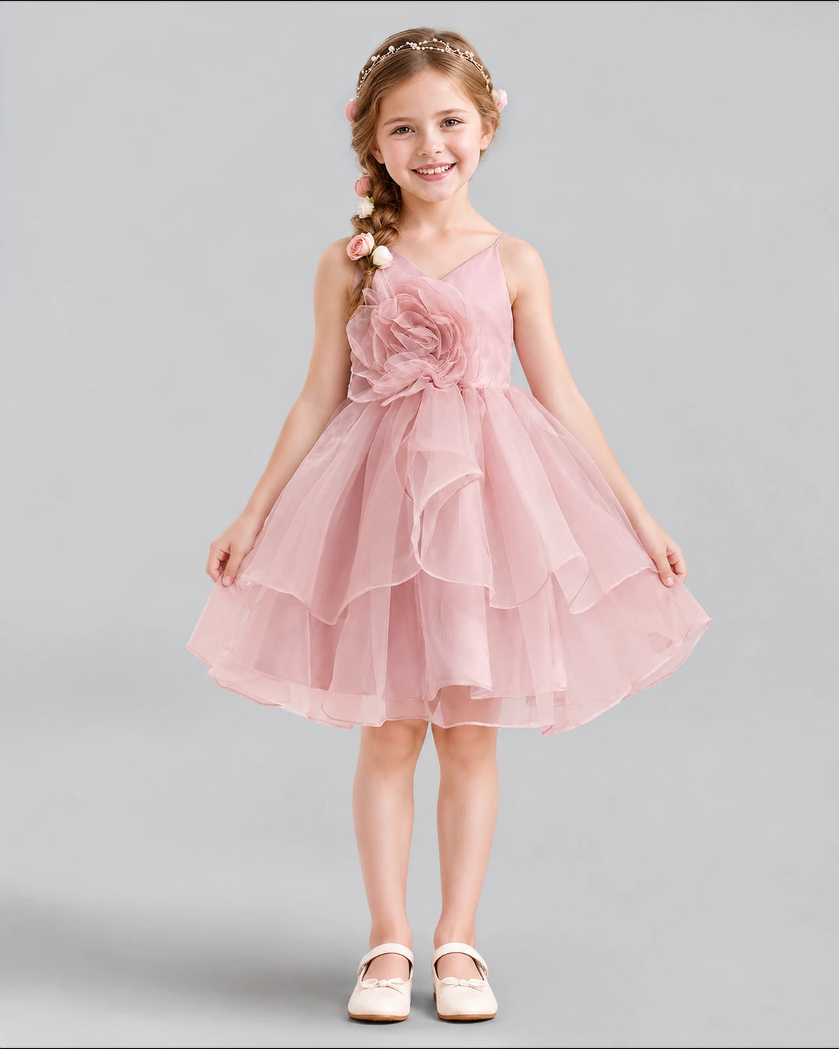 Dusty Rose A-line Girls Formal Dress Front