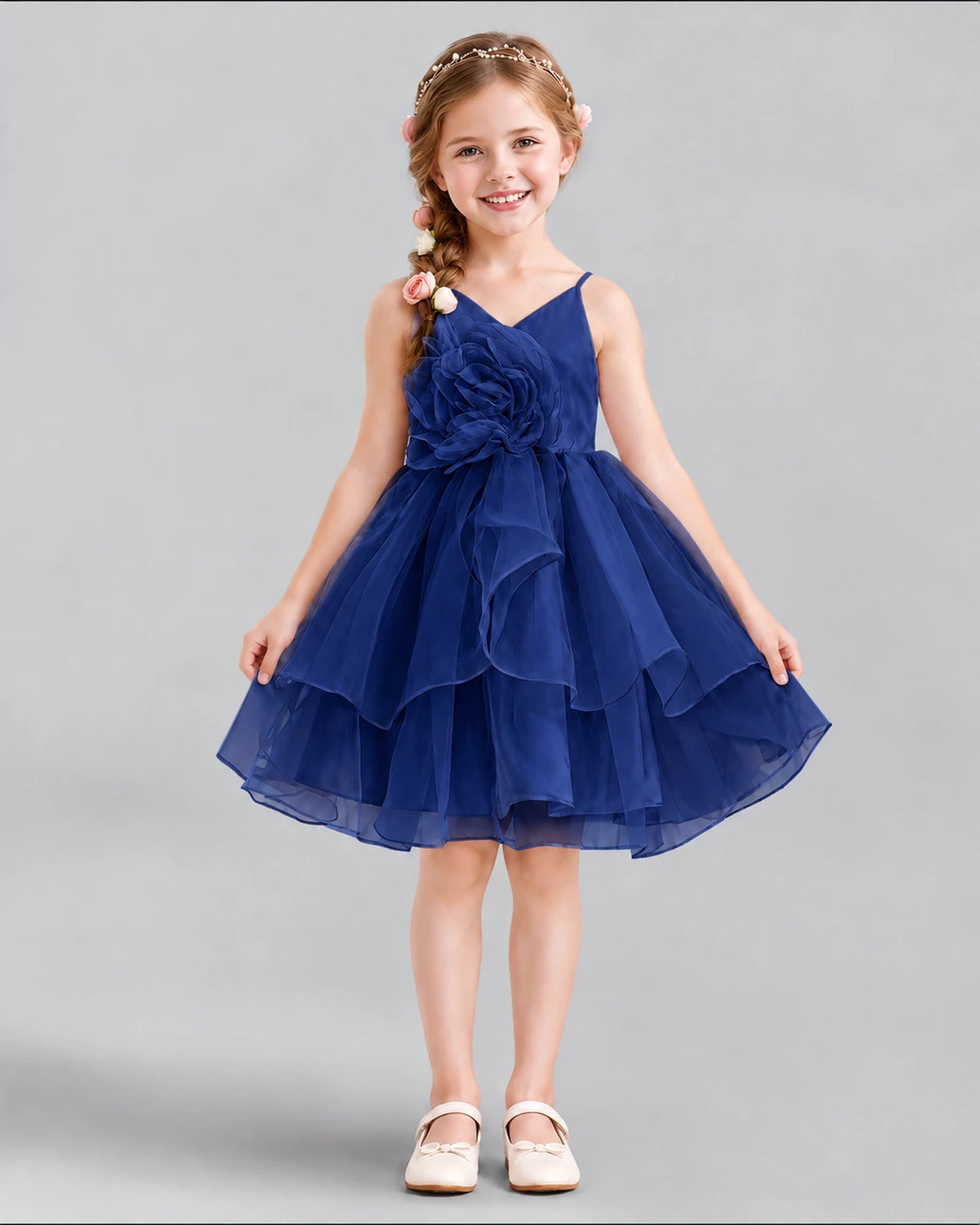 Navy Blue A-line Girls Formal Dress Front