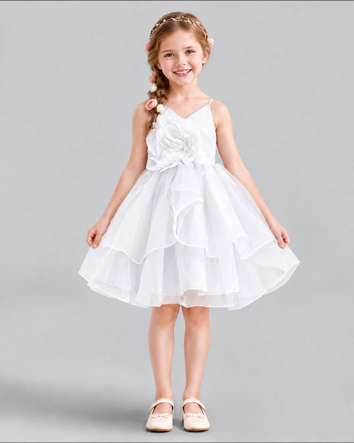 White A-line Girls Formal Dress Front