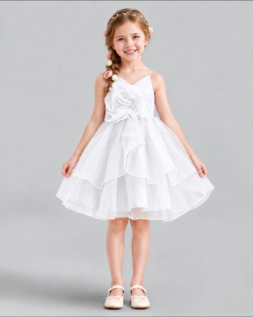 White A-line Girls Formal Dress Front