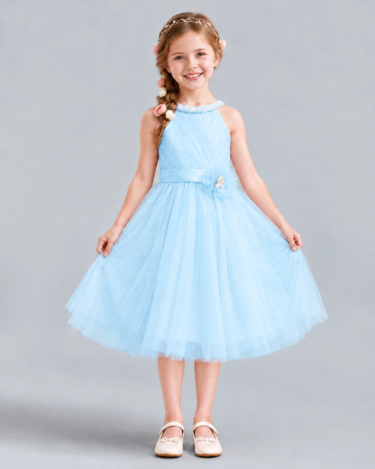 Baby Blue A-line Girls Formal Dress Front