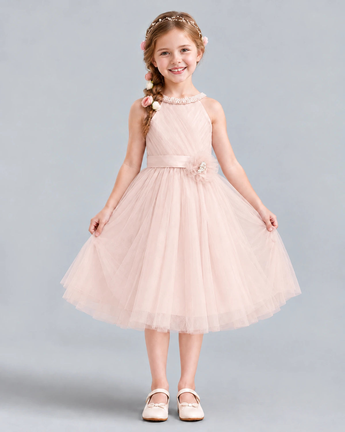 Blush Pink A-line Girls Formal Dress Front