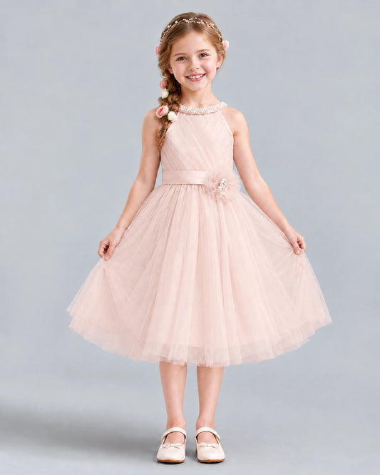 Blush Pink A-line Girls Formal Dress Front