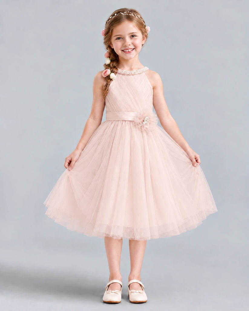 Blush Pink A-line Girls Formal Dress Front