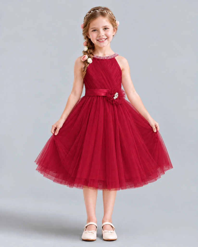 Burgundy A-line Girls Formal Dress Front