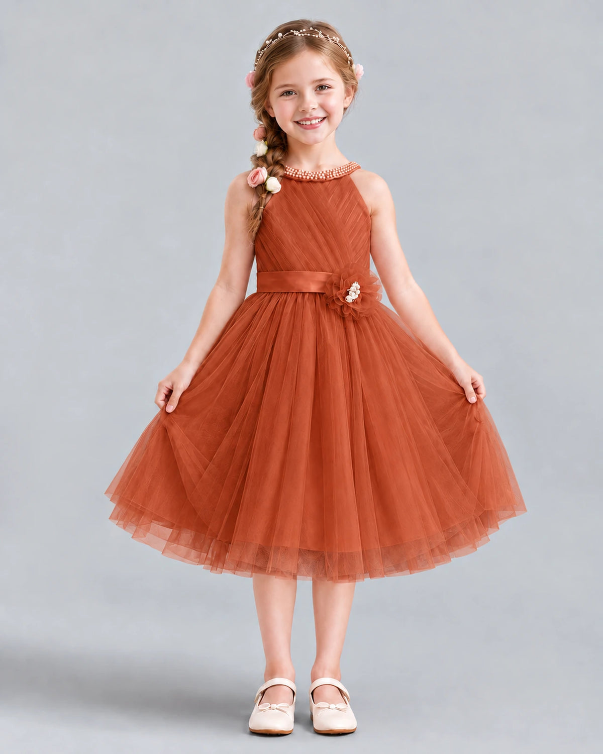 Burnt Orange A-line Girls Formal Dress Front