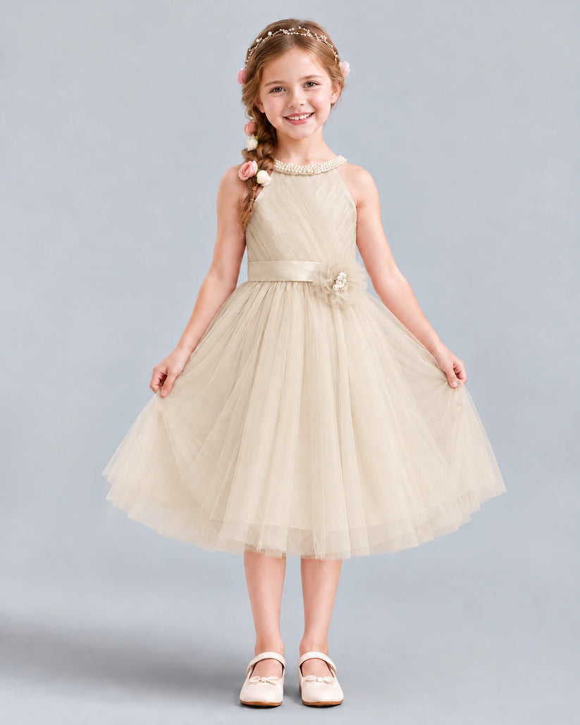 Champagne A-line Girls Formal Dress Front