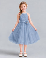 Dusty Blue A-line Girls Formal Dress Front