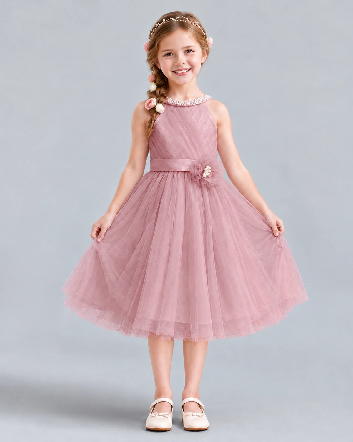 Dusty Rose A-line Girls Formal Dress Front