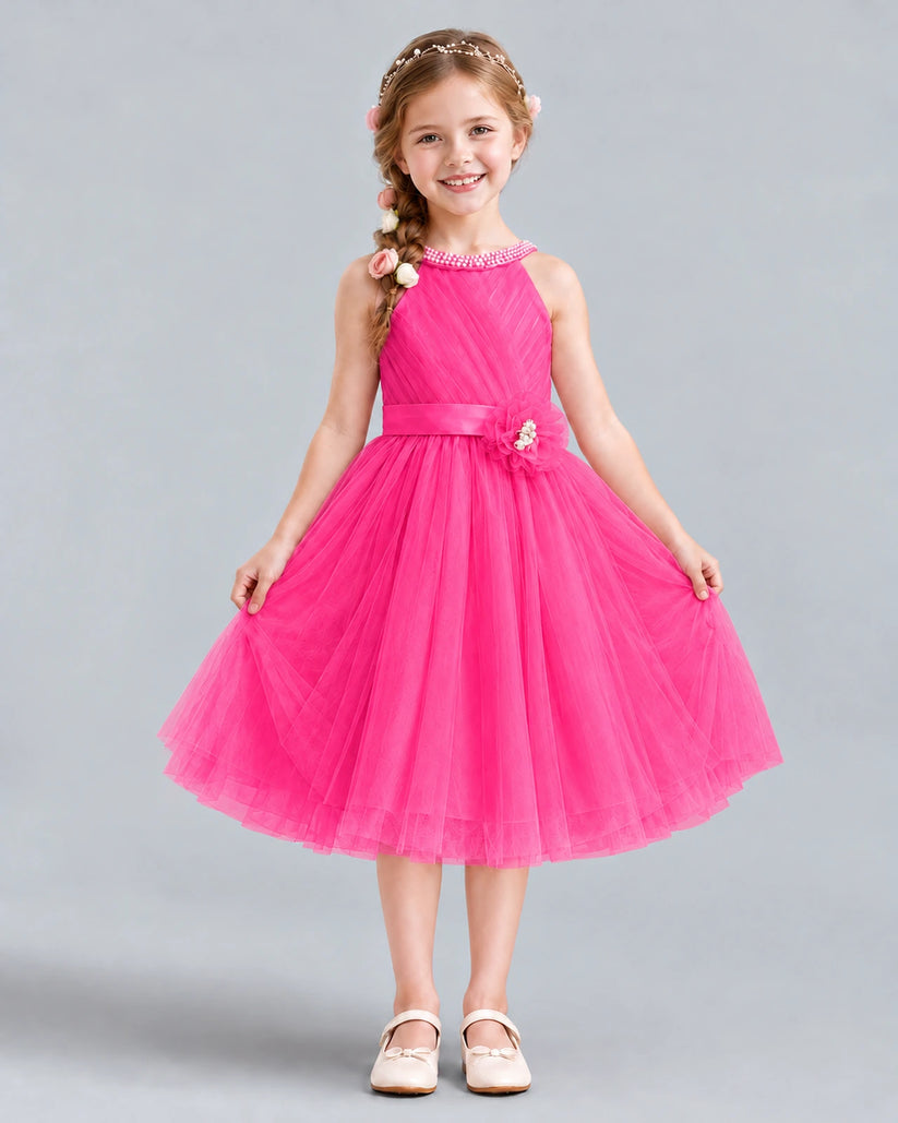 Hot Pink A-line Girls Formal Dress Front
