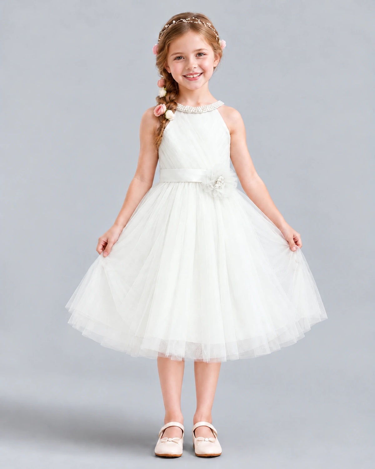Ivory A-line Girls Formal Dress Front