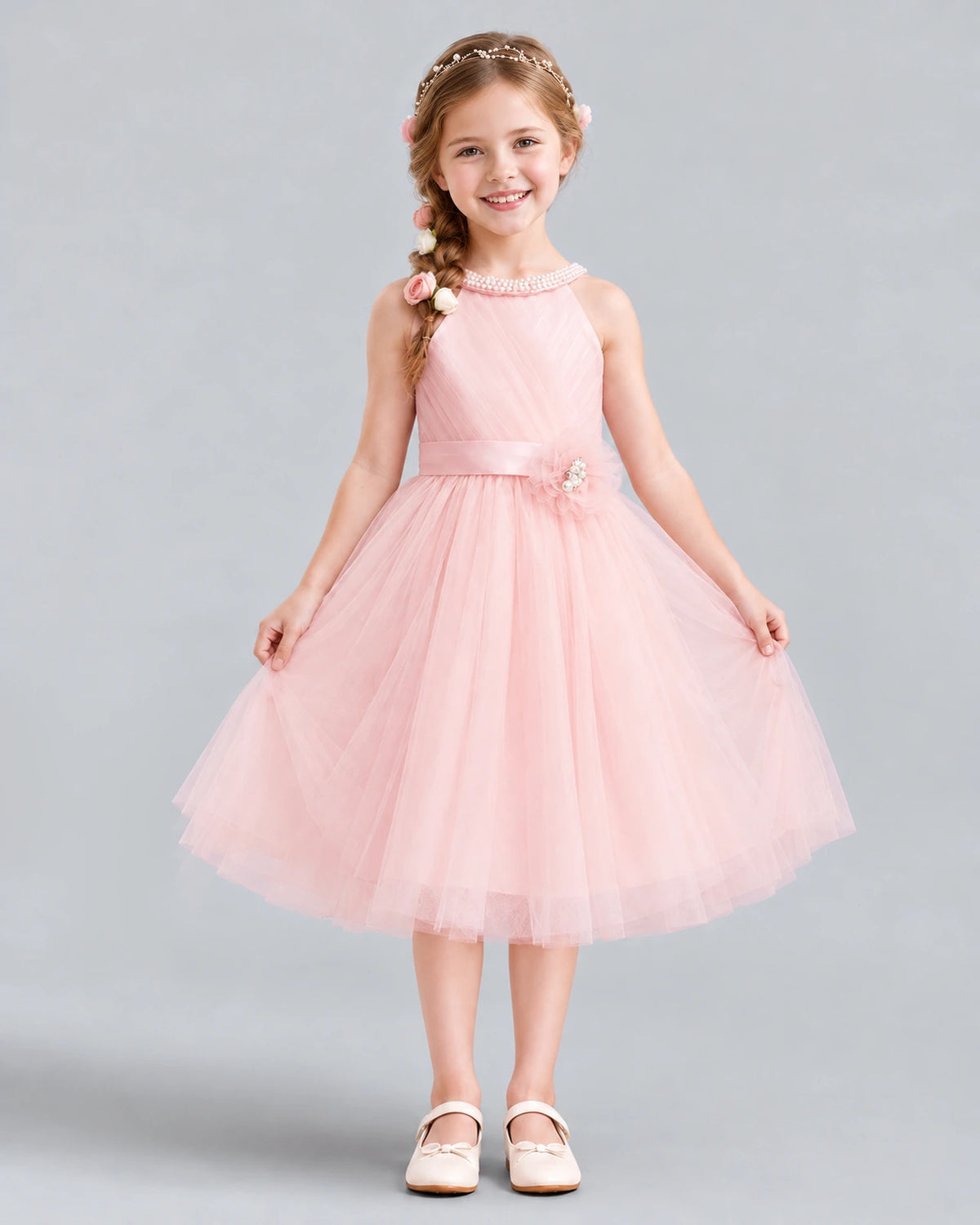 Pink A-line Girls Formal Dress Front