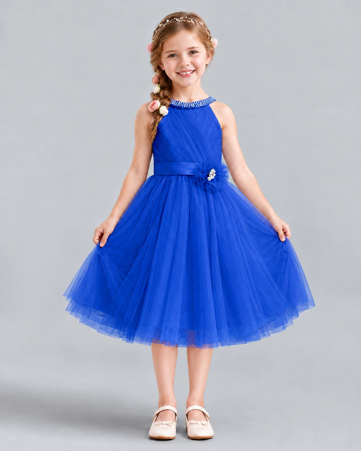 Royal Blue A-line Girls Formal Dress Front