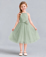 Sage Green A-line Girls Formal Dress Front