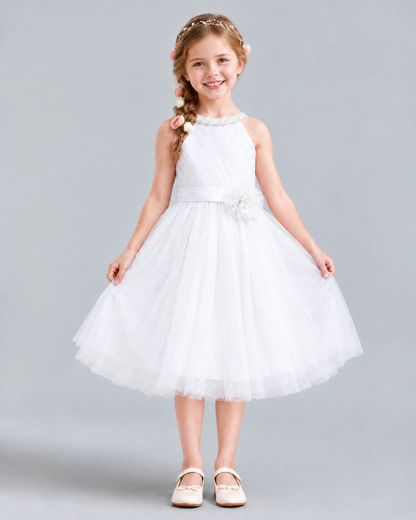 White A-line Girls Formal Dress Front
