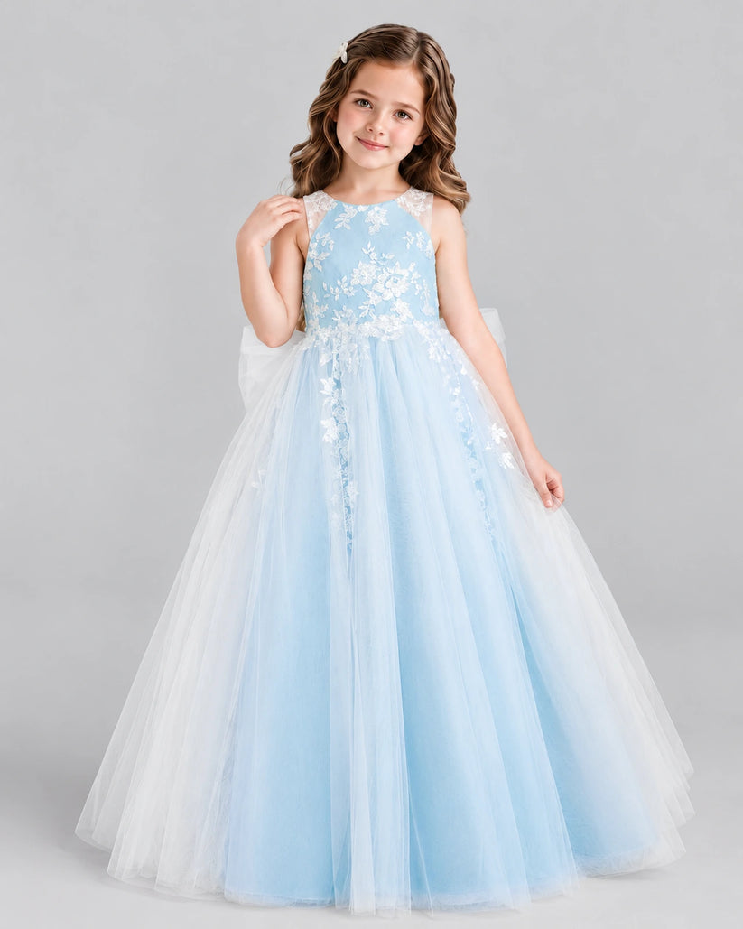 Baby Blue Ball Gown Flower Girl Dress Front