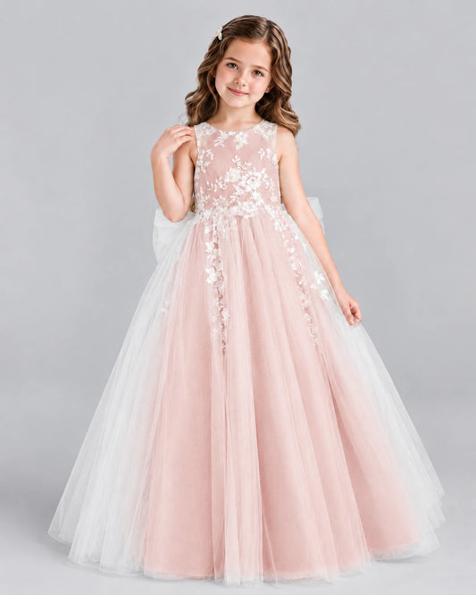 Blush Pink Ball Gown Flower Girl Dress Front