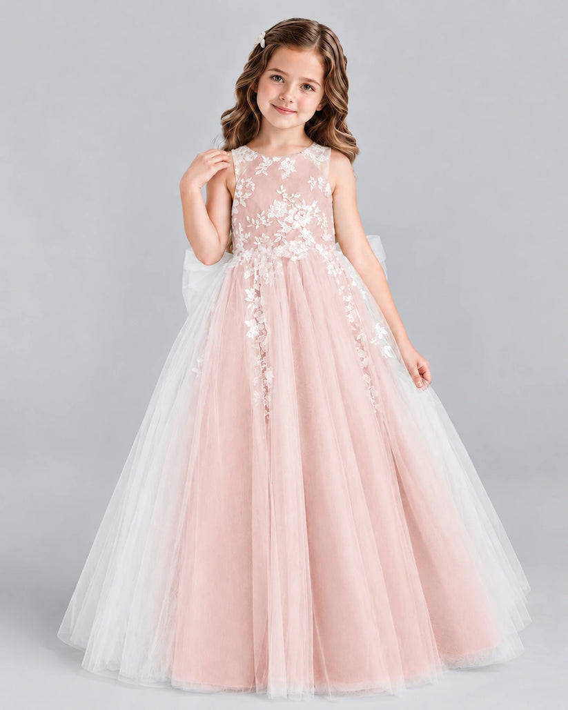 Blush Pink Ball Gown Flower Girl Dress Front
