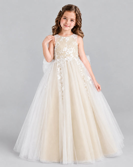 Champagne Ball Gown Flower Girl Dress Front