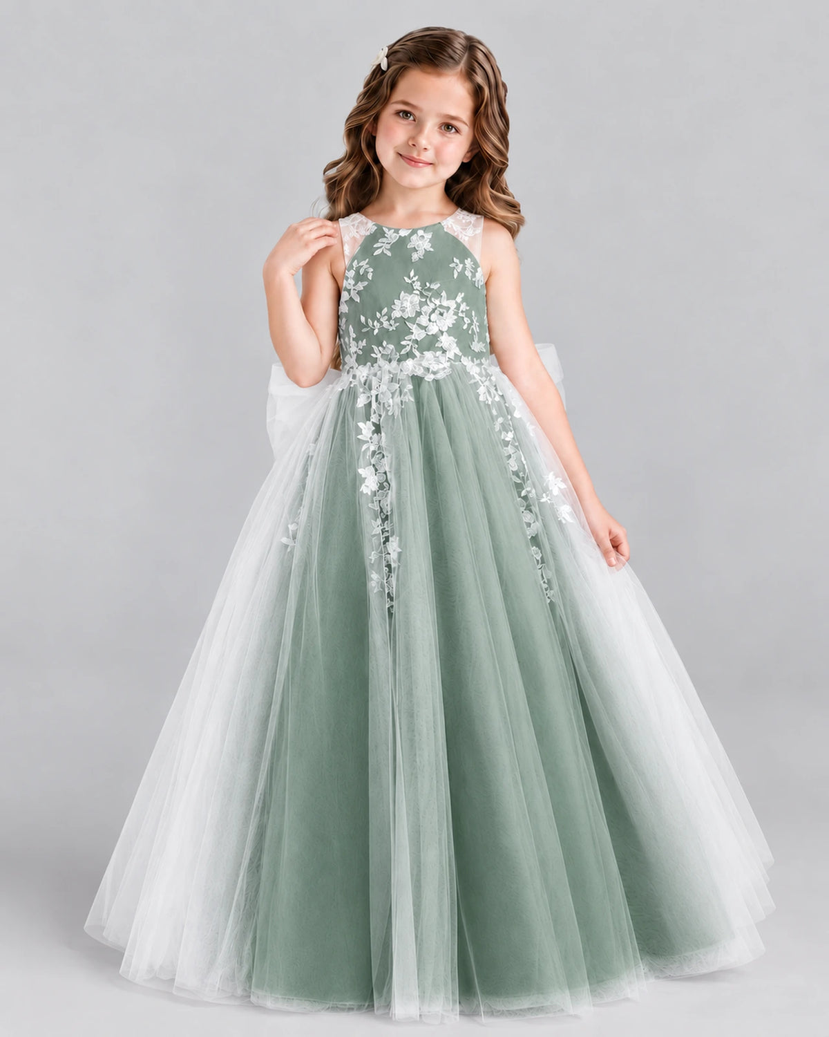 Eucalyptus Ball Gown Flower Girl Dress Front