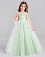 Sage Green Ball Gown Flower Girl Dress Front