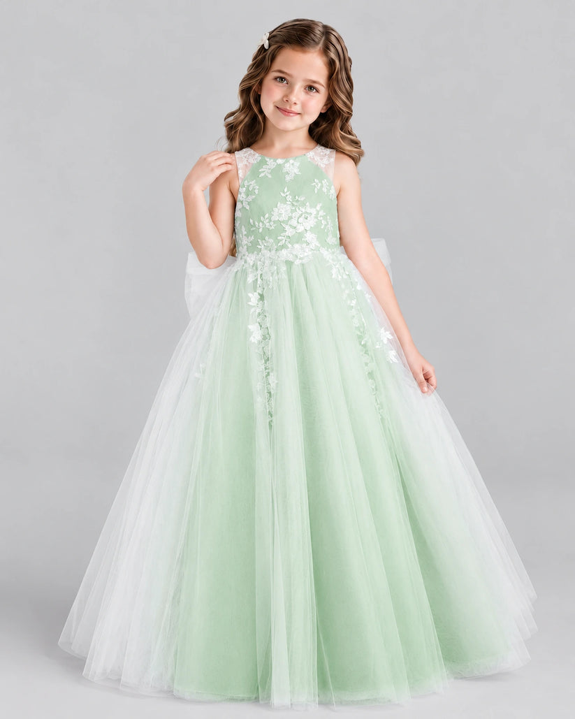 Sage Green Ball Gown Flower Girl Dress Front